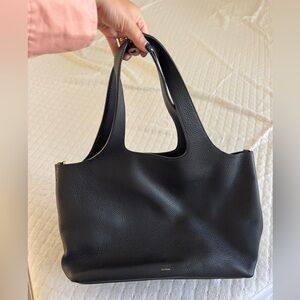 Cuyana System Tote (16 in) Black Pebbled Leather (like new) & pouch